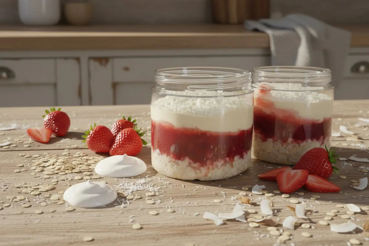 Strawberry Lamington Protein Overnight Oats Nourished